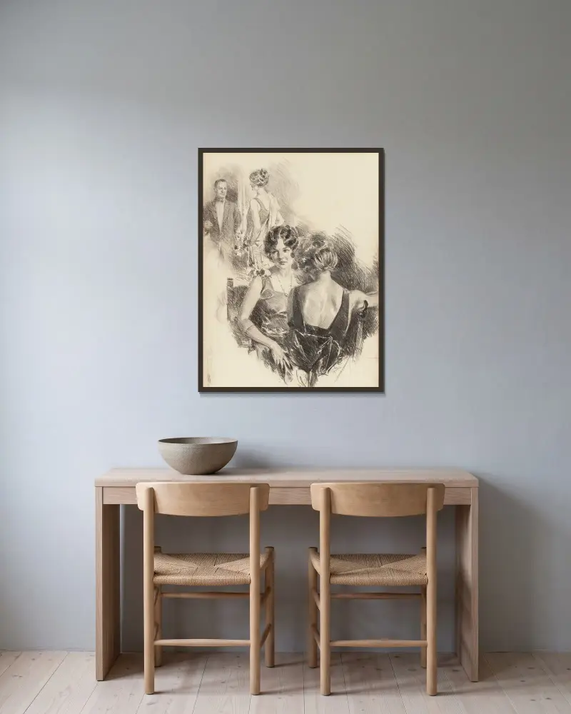 En kärlek i vackert väder av Howard Chandler Christy inramad på en vägg
