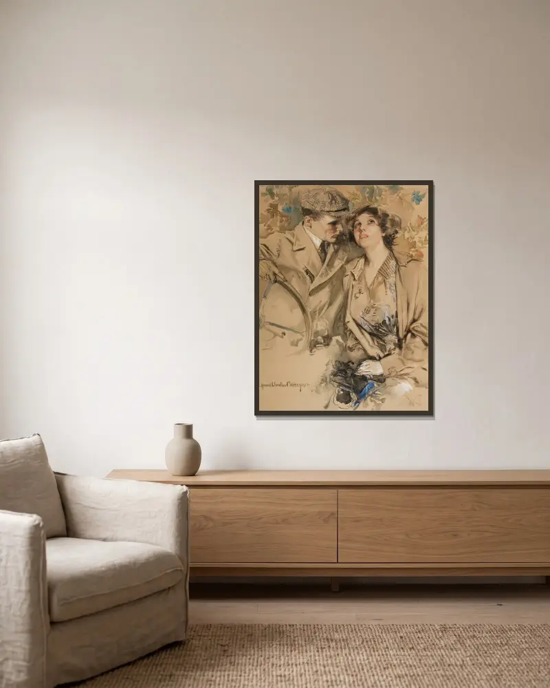 Ein modernes Autopaar von Howard Chandler Christy gerahmt an einer Wand