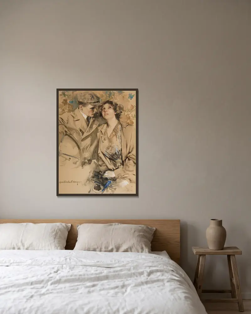 Ein modernes Autopaar von Howard Chandler Christy gerahmt an einer Wand