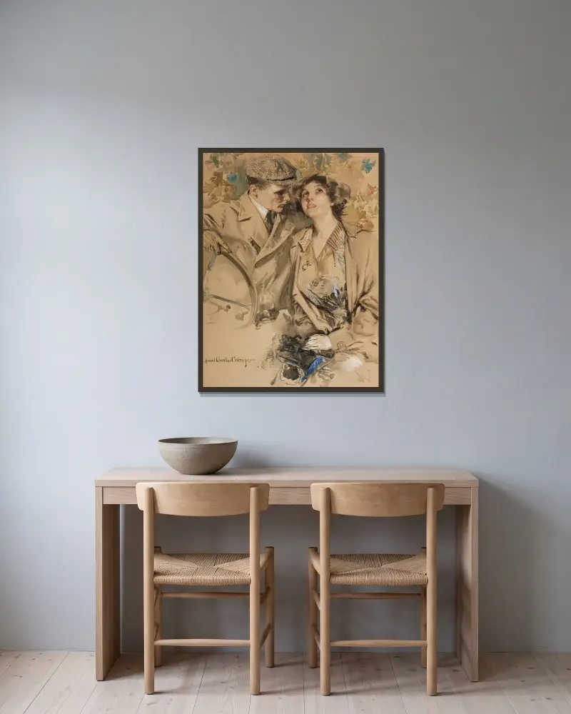 Ein modernes Autopaar von Howard Chandler Christy gerahmt an einer Wand