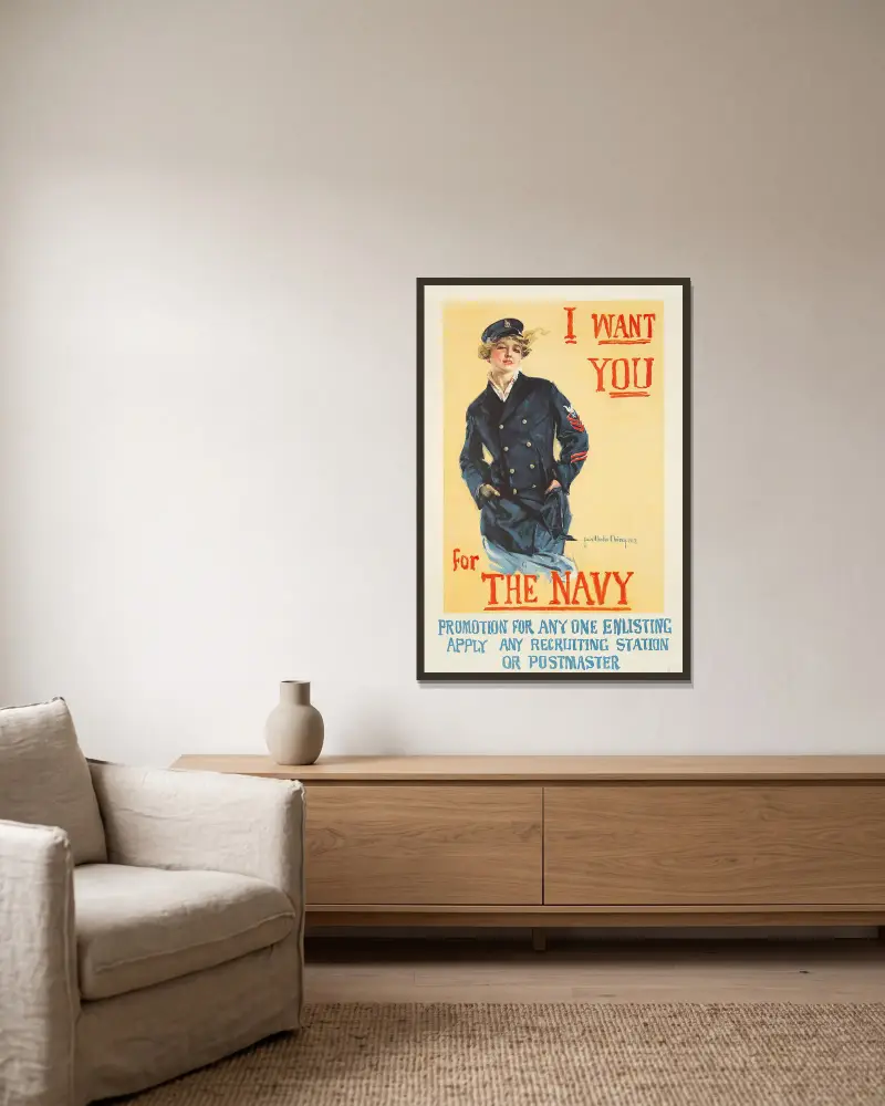 Jag vill ha dig till flottan av Howard Chandler Christy inramad på en vägg
