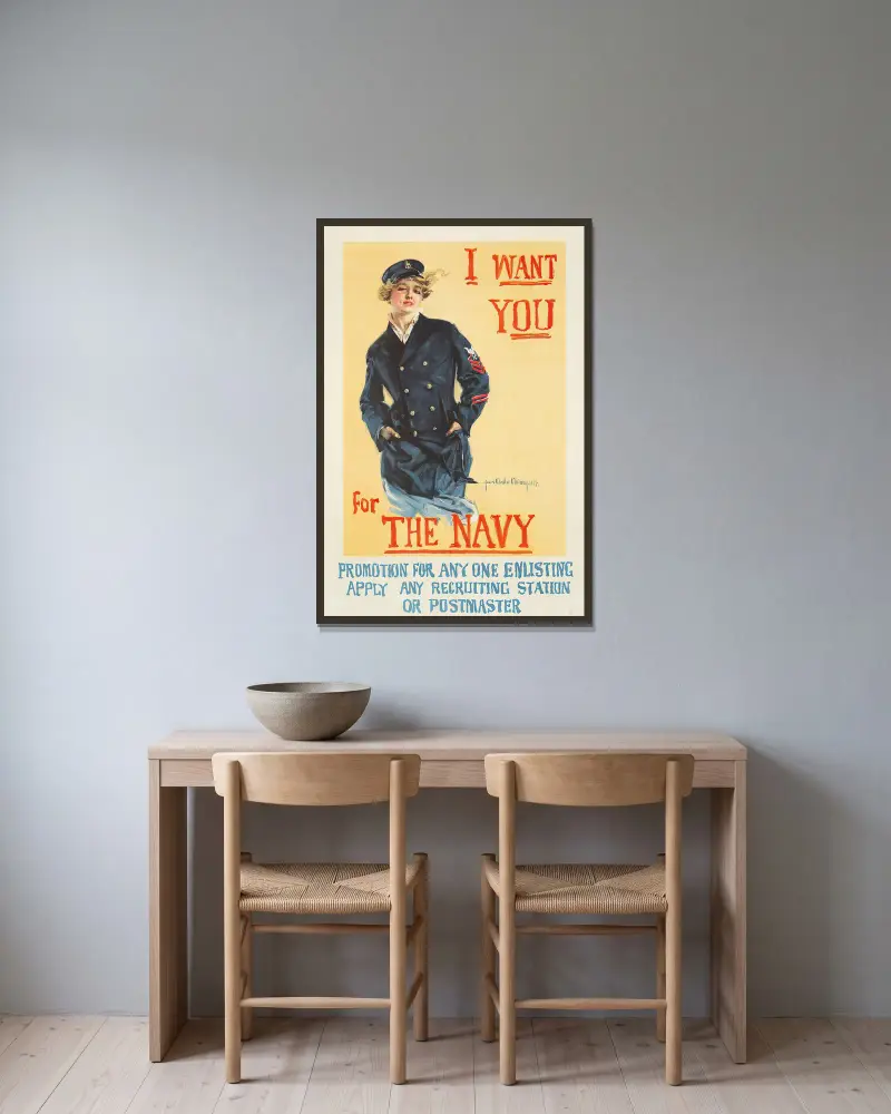 Jag vill ha dig till flottan av Howard Chandler Christy inramad på en vägg
