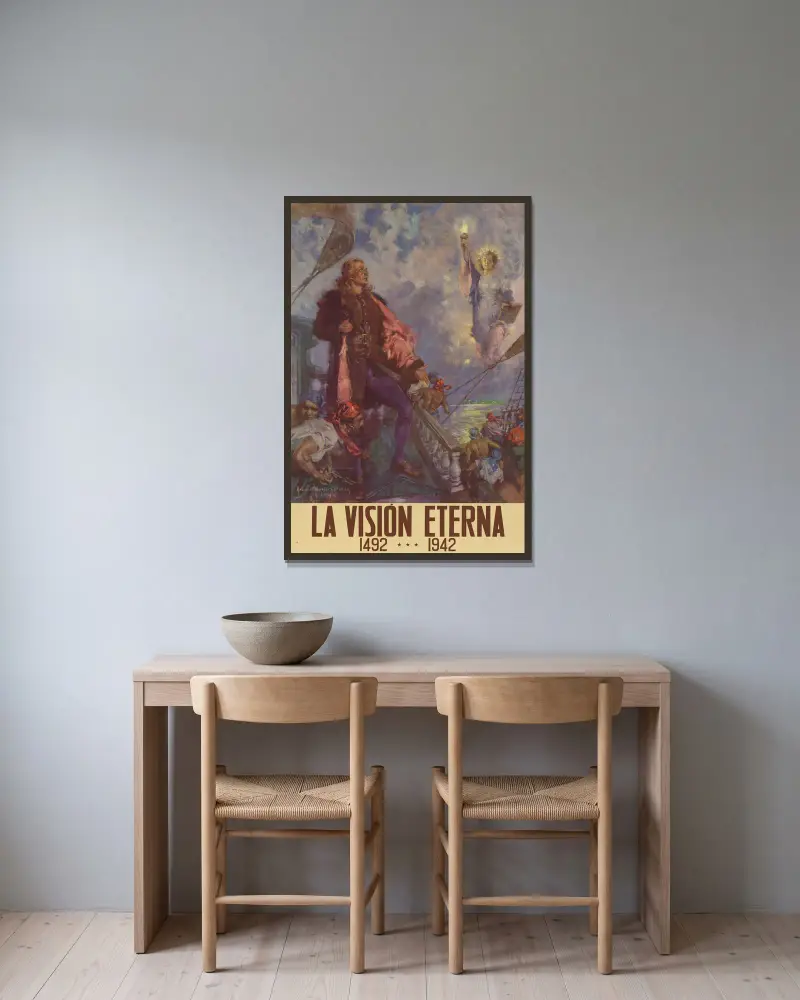 La Vision Eterna, 1492…1942 av Howard Chandler Christy inramad på en vägg