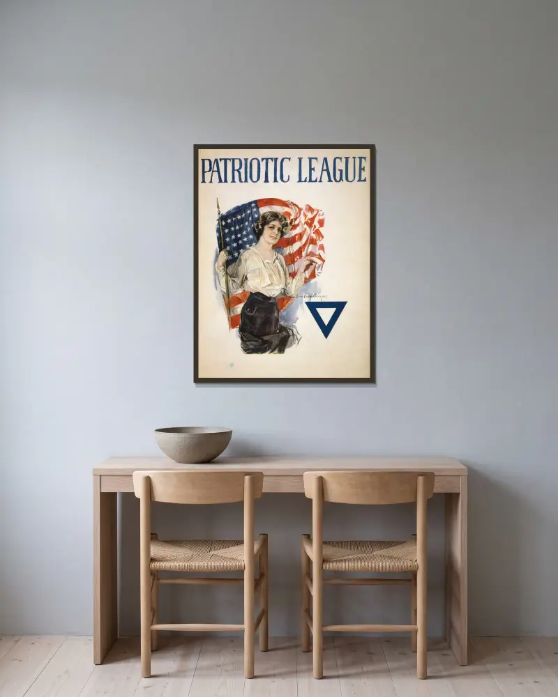 Patriotic League av Howard Chandler Christy inramad på en vägg