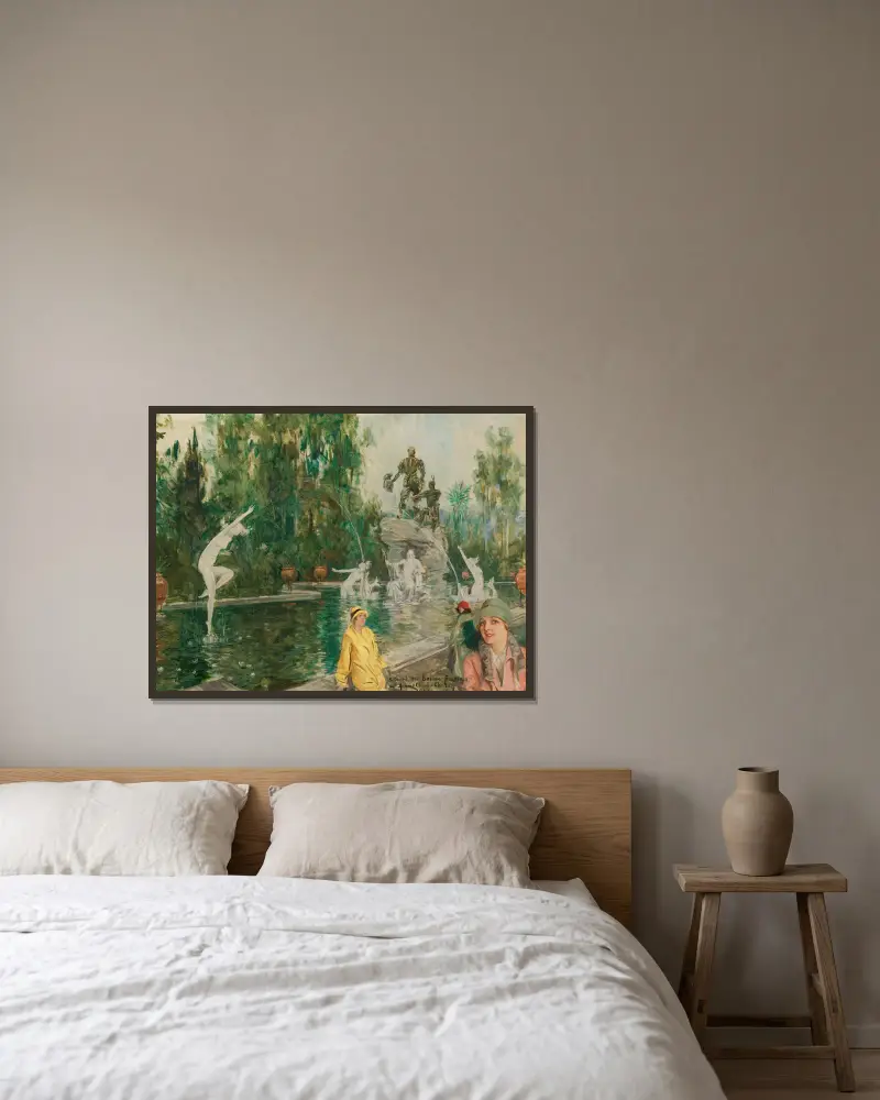 Skiss för Balboafontänen av Howard Chandler Christy inramad på en vägg