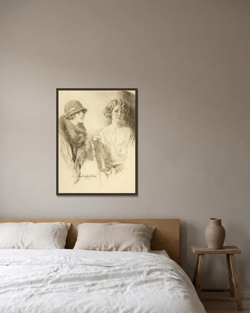 Zwei Frauen von Howard Chandler Christy gerahmt an einer Wand