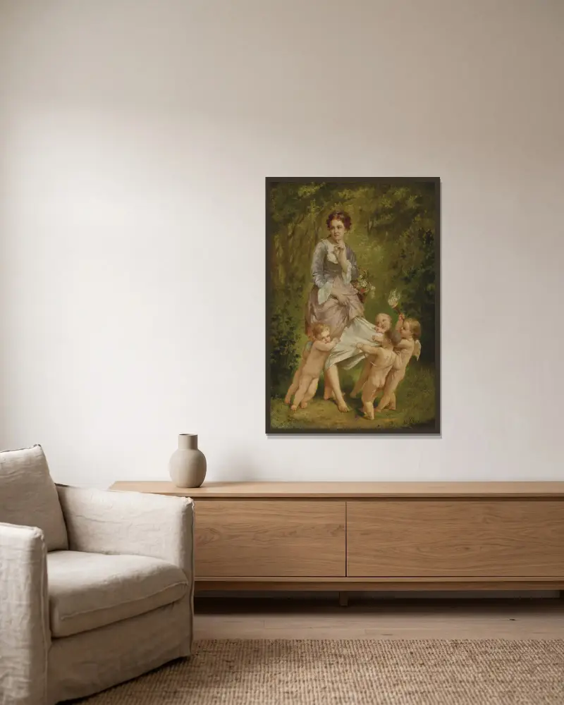 Venus With Putti av Charles Chaplin inramad på en vägg