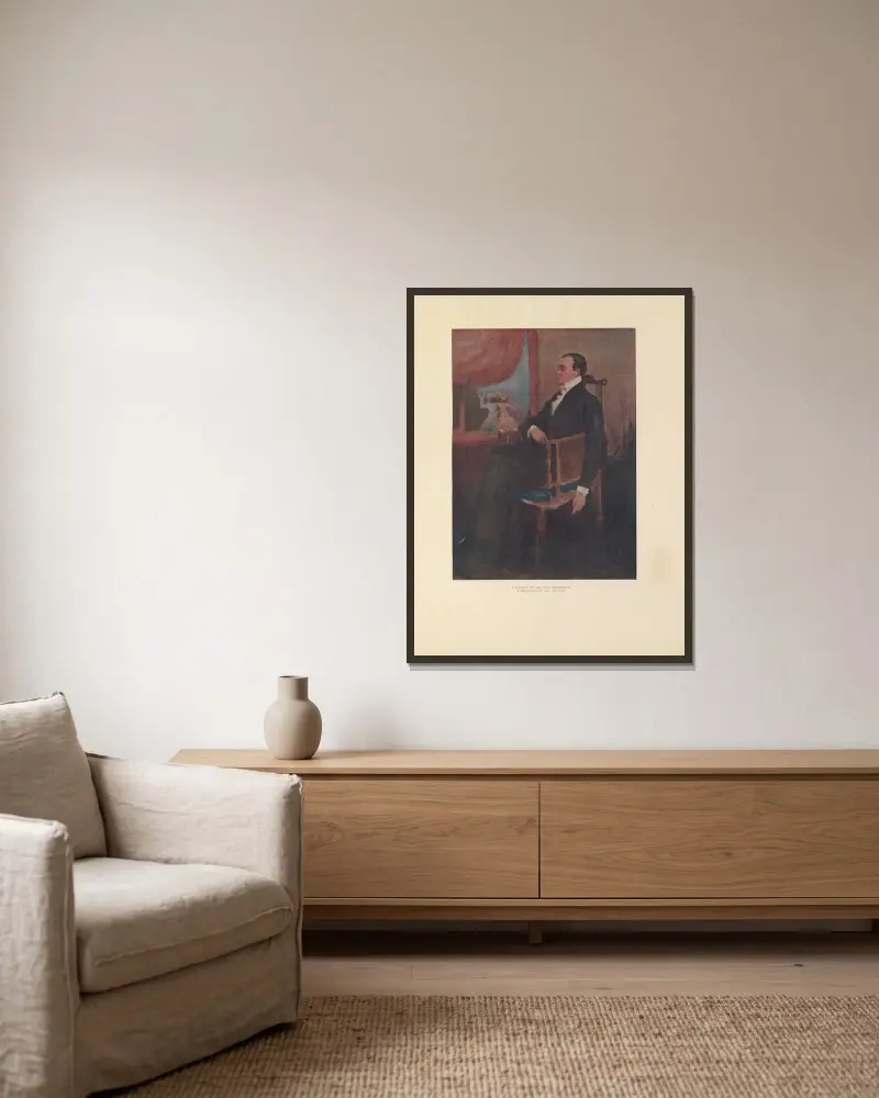 Porträtt av Max Beerbohm av Charles Conder inramad på en vägg