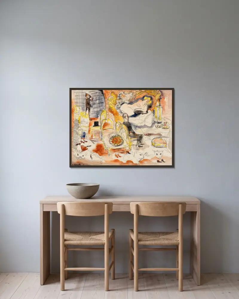 Graf Muffat entdeckt Nana mit dem Marquis de Chouard von Charles Demuth gerahmt an einer Wand
