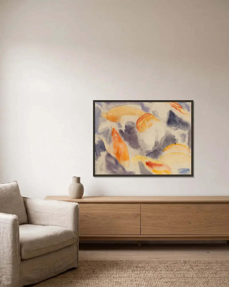 Fish Series, No. 4 av Charles Demuth inramad på en vägg