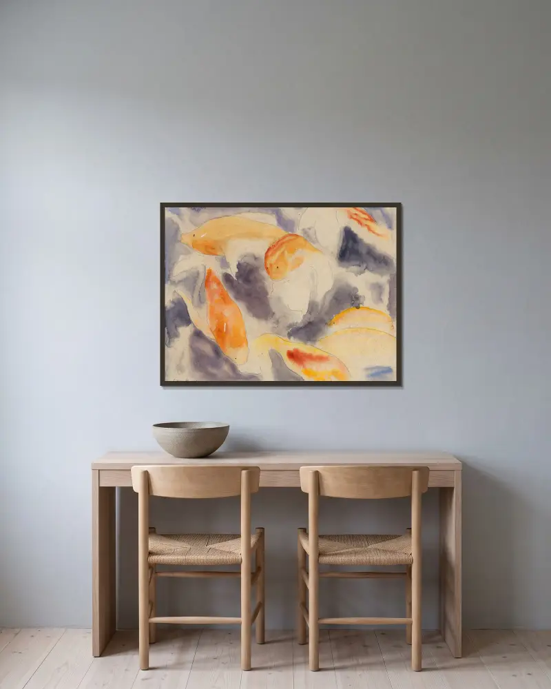 Fish Series, No. 4 av Charles Demuth inramad på en vägg