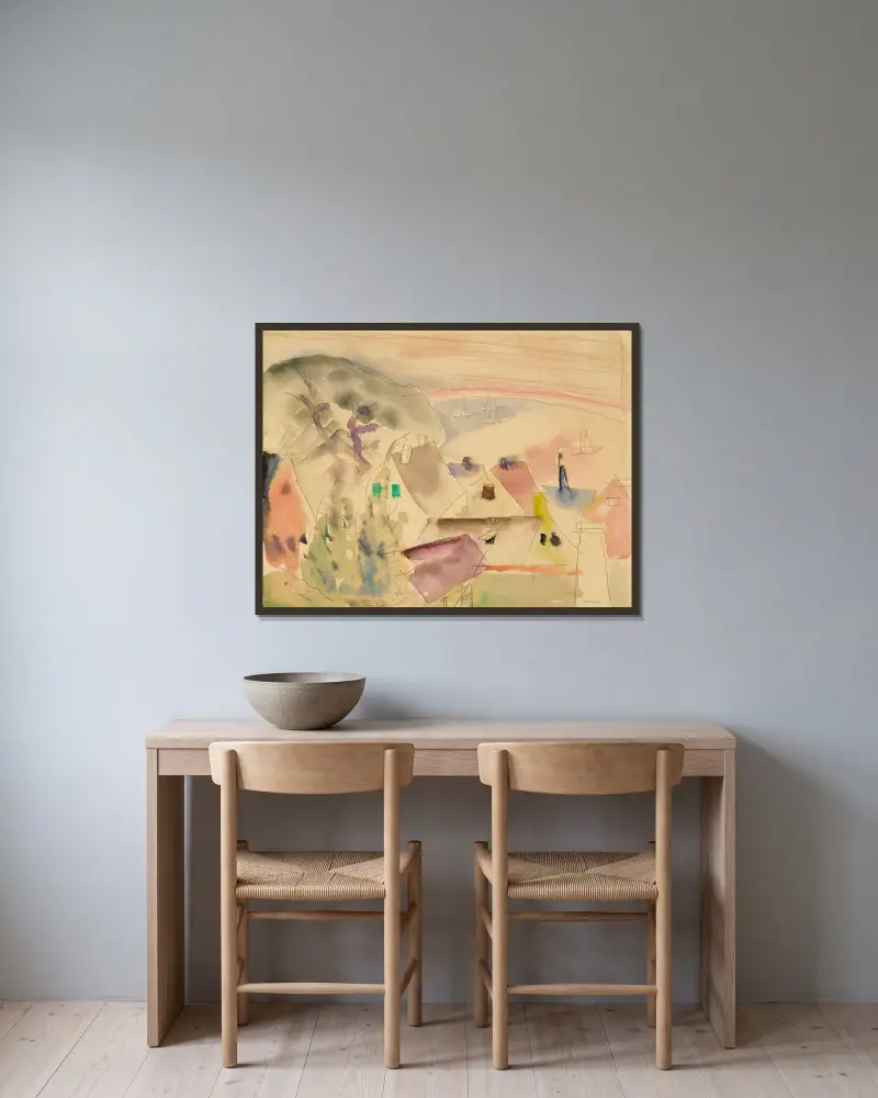 Hausdächer, Meeresküste von Charles Demuth gerahmt an einer Wand