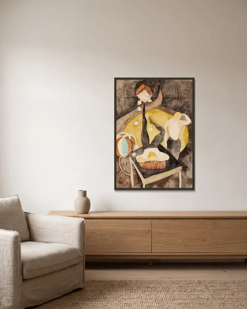 In Vaudeville Two Acrobat-Jugglers av Charles Demuth inramad på en vägg