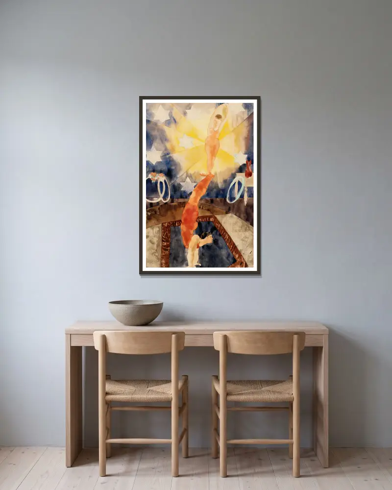 Dva akrobaté v červených trikotech, Charles Demuth v rámu na stěně