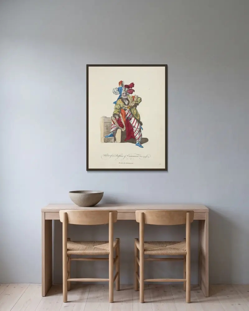 Dräkt för en pascha i Karamanien 1749 av Charles Grignion inramad på en vägg