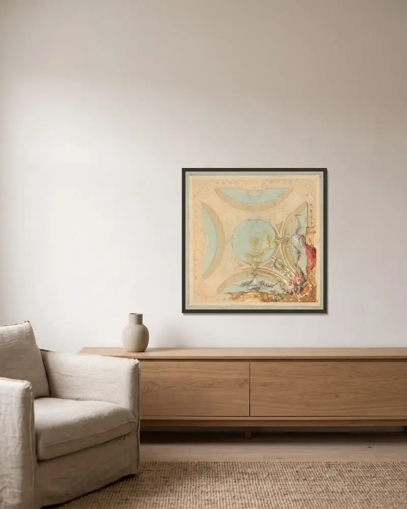 Entwurf für eine Decke mit Girlande und Putten von Jules-Edmond-Charles Lachaise gerahmt an einer Wand