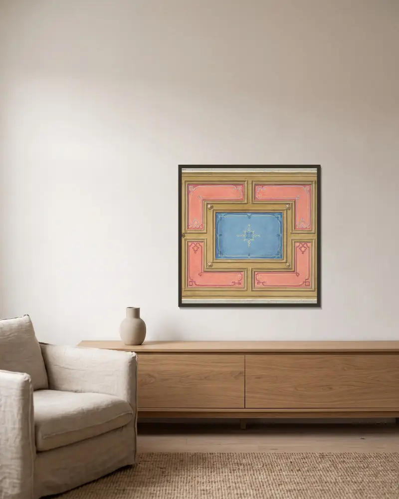Design for a paneled ceiling av Jules-Edmond-Charles Lachaise inramad på en vägg