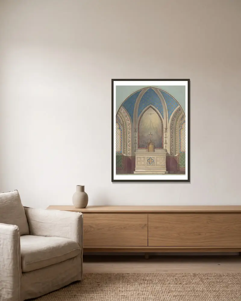 Entwurf für einen Altar, Sainte-Clotilde von Jules-Edmond-Charles Lachaise gerahmt an einer Wand