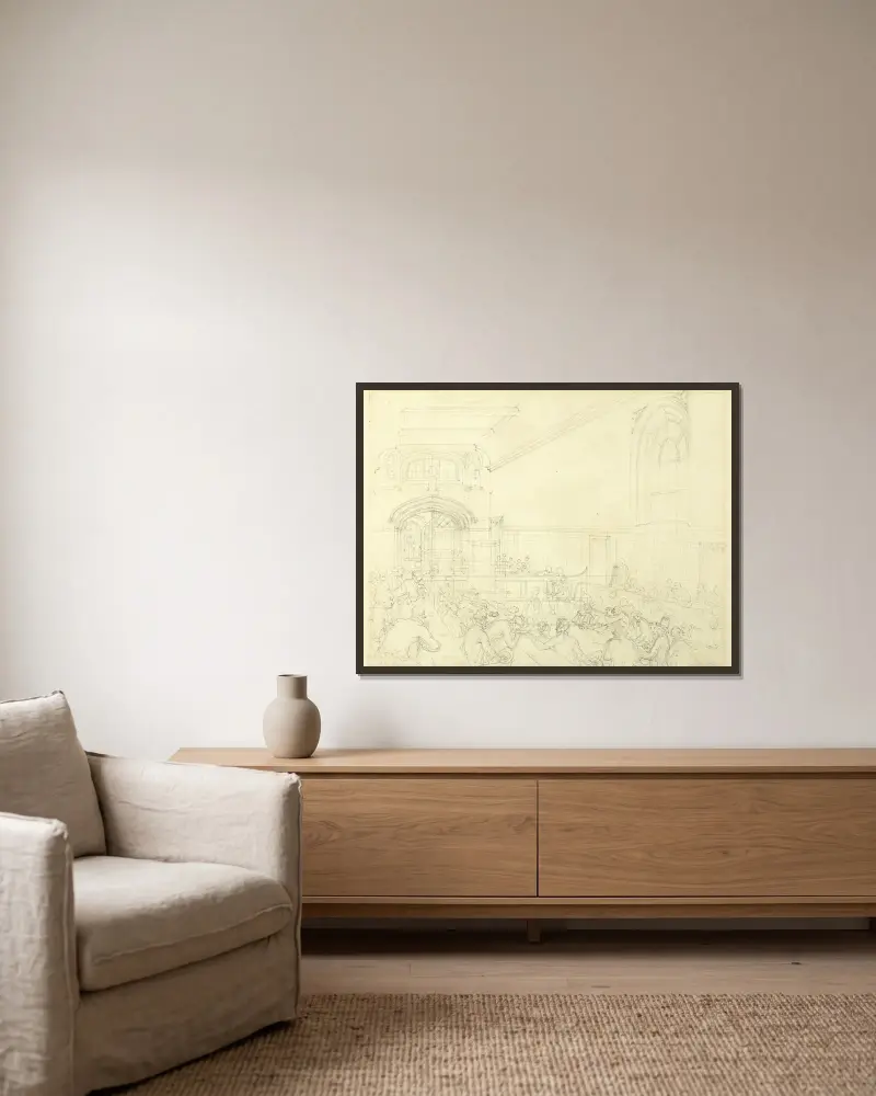 Studie zum Guildhall, Prüfung eines Bankrotteurs vor seinen Gläubigern, aus Microcosm of London von Augustus Charles Pugin gerahmt an einer Wand