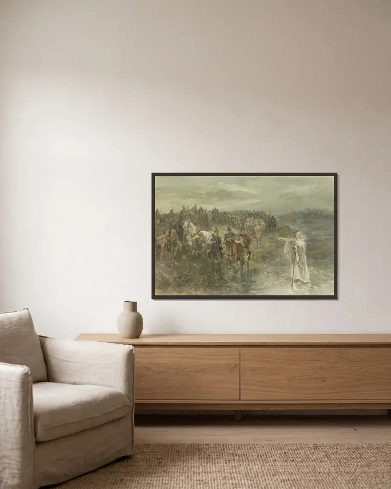 Der römische Feldherr Drusus und der germanische Seher von Charles Rochussen gerahmt an einer Wand