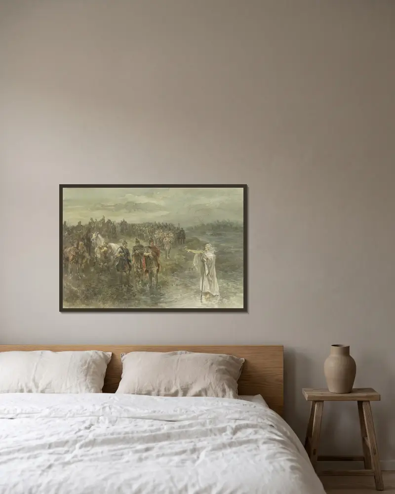 Der römische Feldherr Drusus und der germanische Seher von Charles Rochussen gerahmt an einer Wand