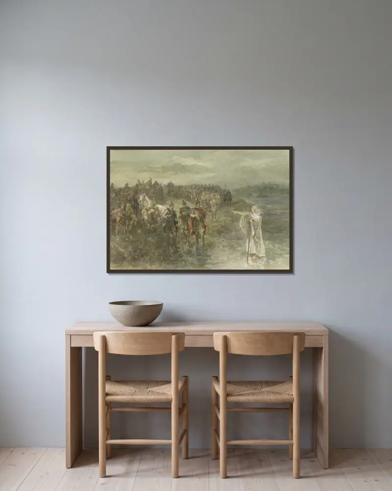 Der römische Feldherr Drusus und der germanische Seher von Charles Rochussen gerahmt an einer Wand
