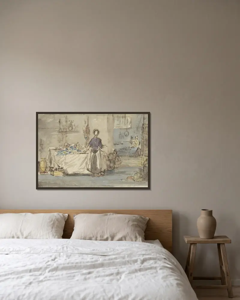 Keukeninterieur av Charles Rochussen inramad på en vägg