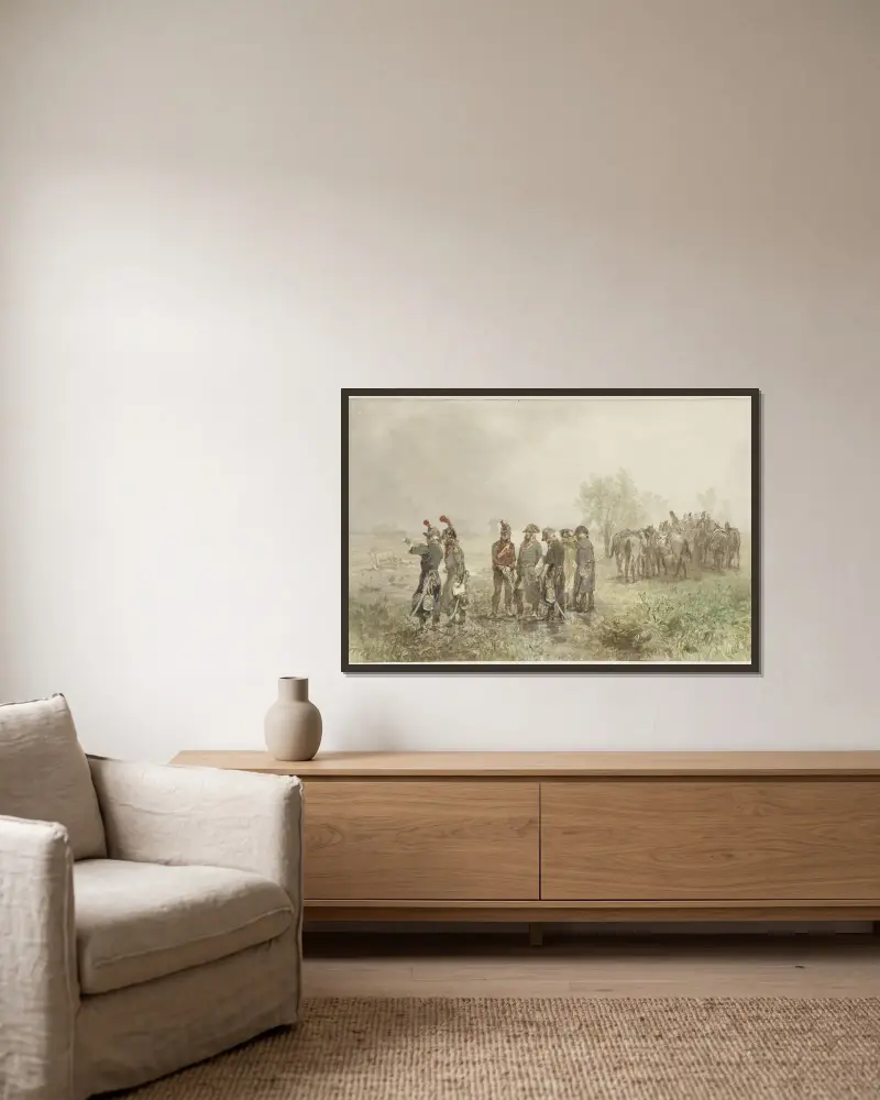 Möte mellan franska officerare i Holland, 1793 av Charles Rochussen inramad på en vägg