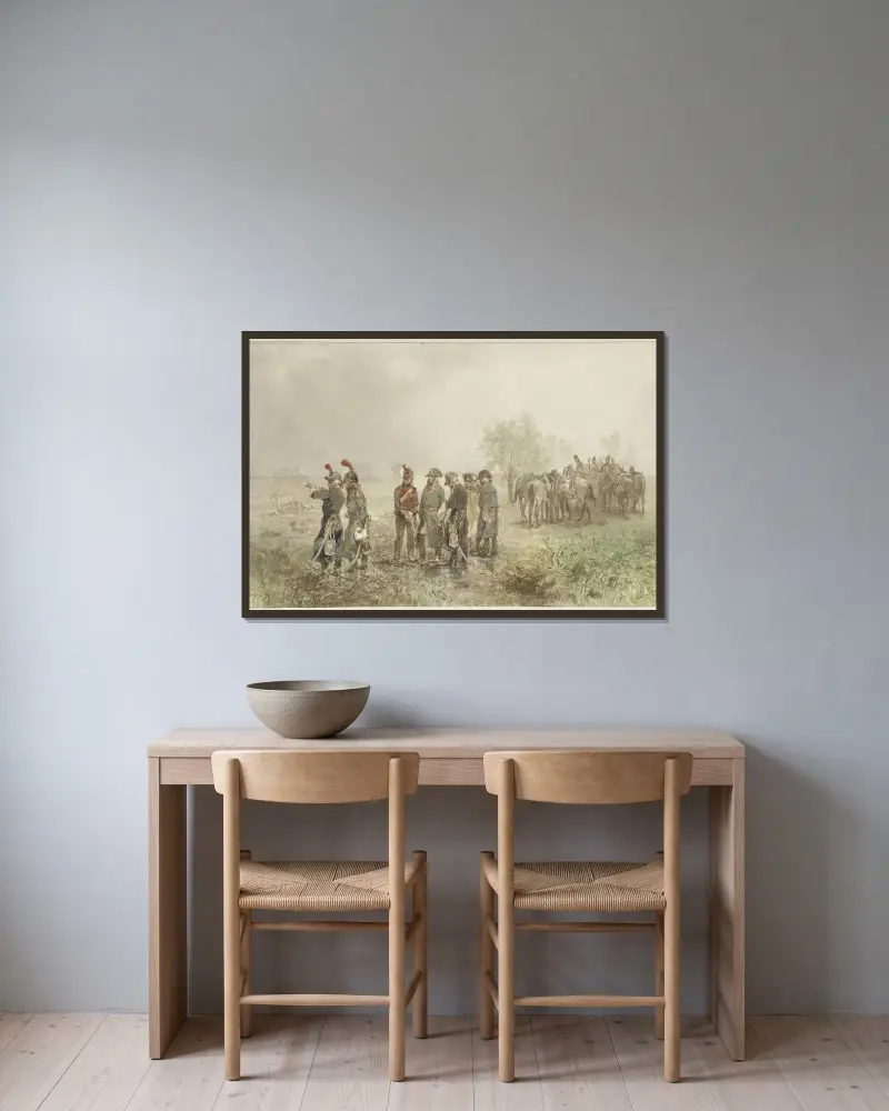 Möte mellan franska officerare i Holland, 1793 av Charles Rochussen inramad på en vägg