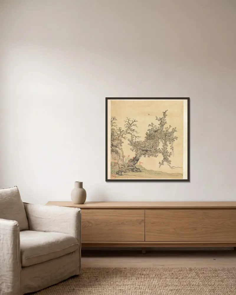 Ein alter Baum von Chen Hongshou gerahmt an einer Wand