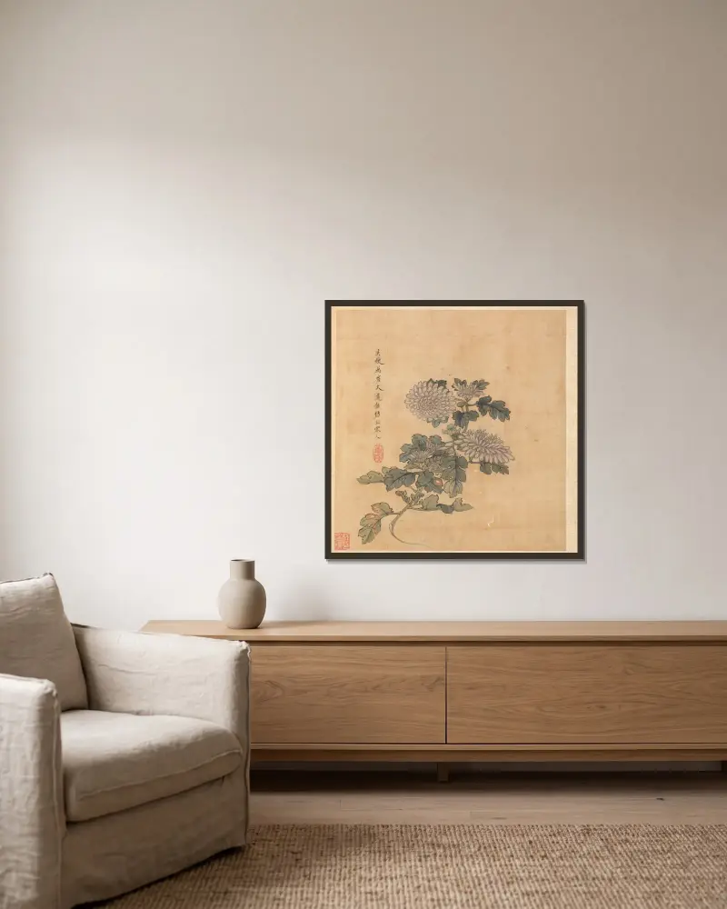 Chrysantheme von Chen Hongshou gerahmt an einer Wand