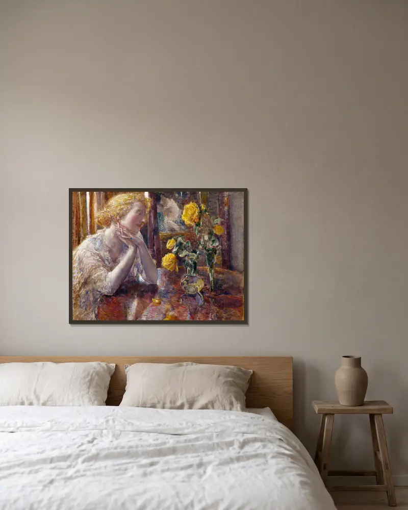 Maréchal Niel Roses av Childe Hassam inramad på en vägg