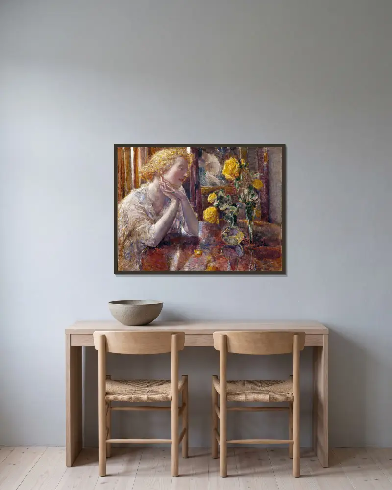 Maréchal Niel Roses av Childe Hassam inramad på en vägg