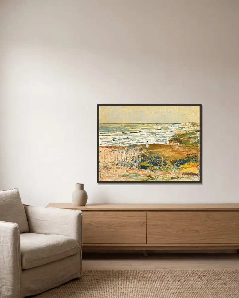 Montaukfiskare av Childe Hassam inramad på en vägg