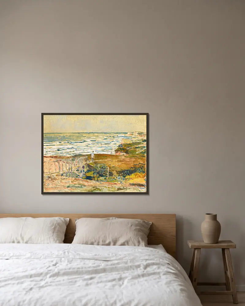 Montaukfiskare av Childe Hassam inramad på en vägg