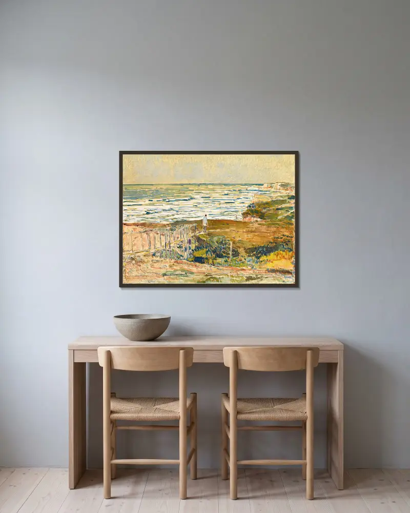 Montaukfiskare av Childe Hassam inramad på en vägg