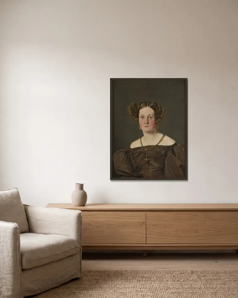 Adolphine Emelie Petersen, geborene de Roepstorff von Christen Købke gerahmt an einer Wand