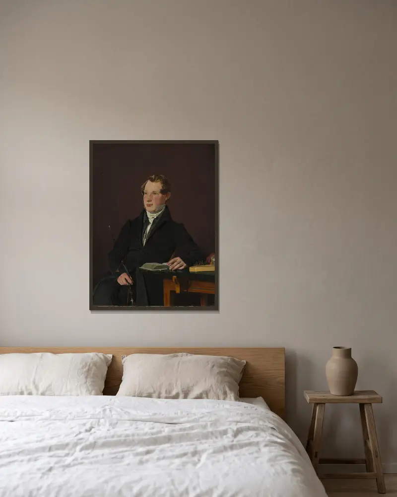 Dr. Johann Henning Kjetil Hjardemaal av Christen Købke inramad på en vägg