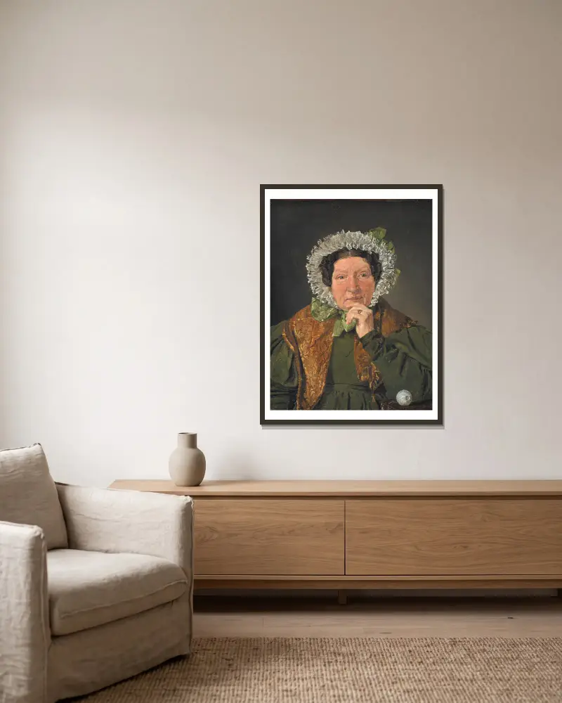 Bildnis der Mutter des Künstlers, Cecilia Margrethe Købke, geborene Petersen von Christen Købke gerahmt an einer Wand