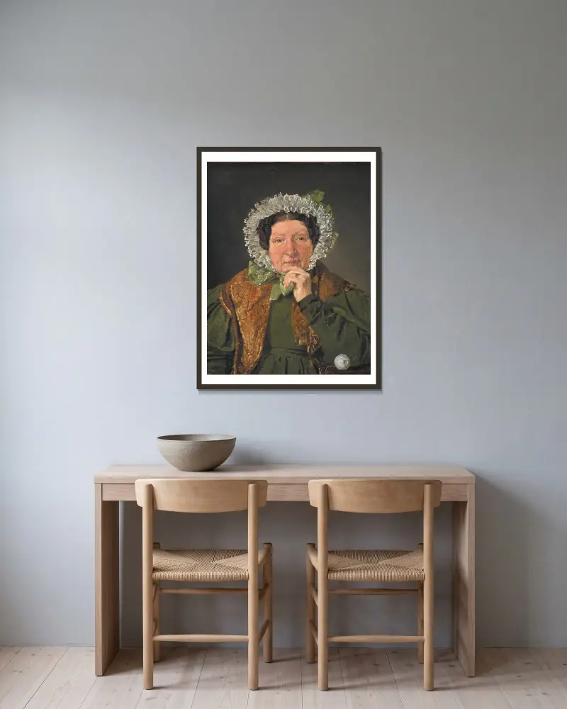 Bildnis der Mutter des Künstlers, Cecilia Margrethe Købke, geborene Petersen von Christen Købke gerahmt an einer Wand