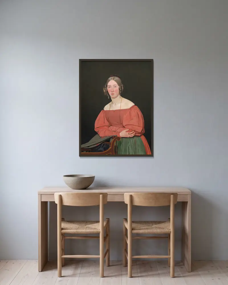 Bildnis der Schwester des Künstlers, Cecilie Margrethe Petersen, geborene Købke von Christen Købke gerahmt an einer Wand