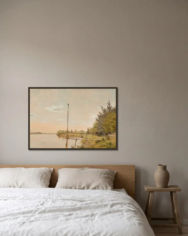 Blick von Dosseringen am Sortedamssøen gegen Nørrebro. Studie von Christen Købke gerahmt an einer Wand