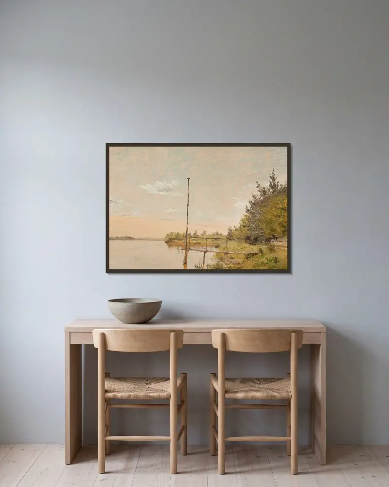Blick von Dosseringen am Sortedamssøen gegen Nørrebro. Studie von Christen Købke gerahmt an einer Wand