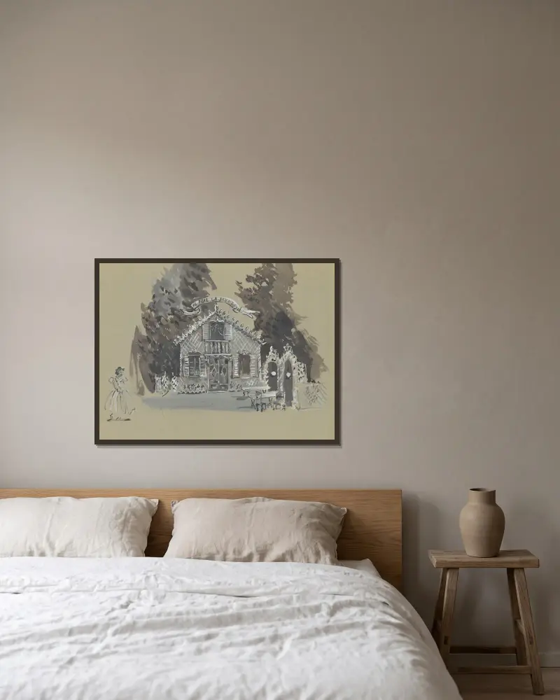Auberge du Père La Jeunesse – scenografimodell av Christian Bérard inramad på en vägg