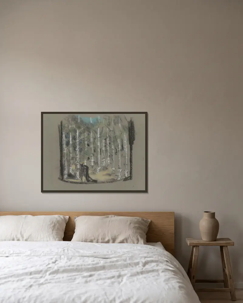 Dom Juan – scenografimodell – akt III, trädgård av Christian Bérard inramad på en vägg