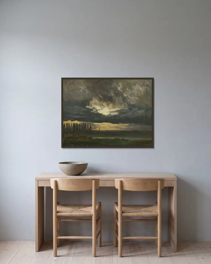 Wolkenstudie über der Elbe mit Pappeln von Johan Christian Dahl gerahmt an einer Wand