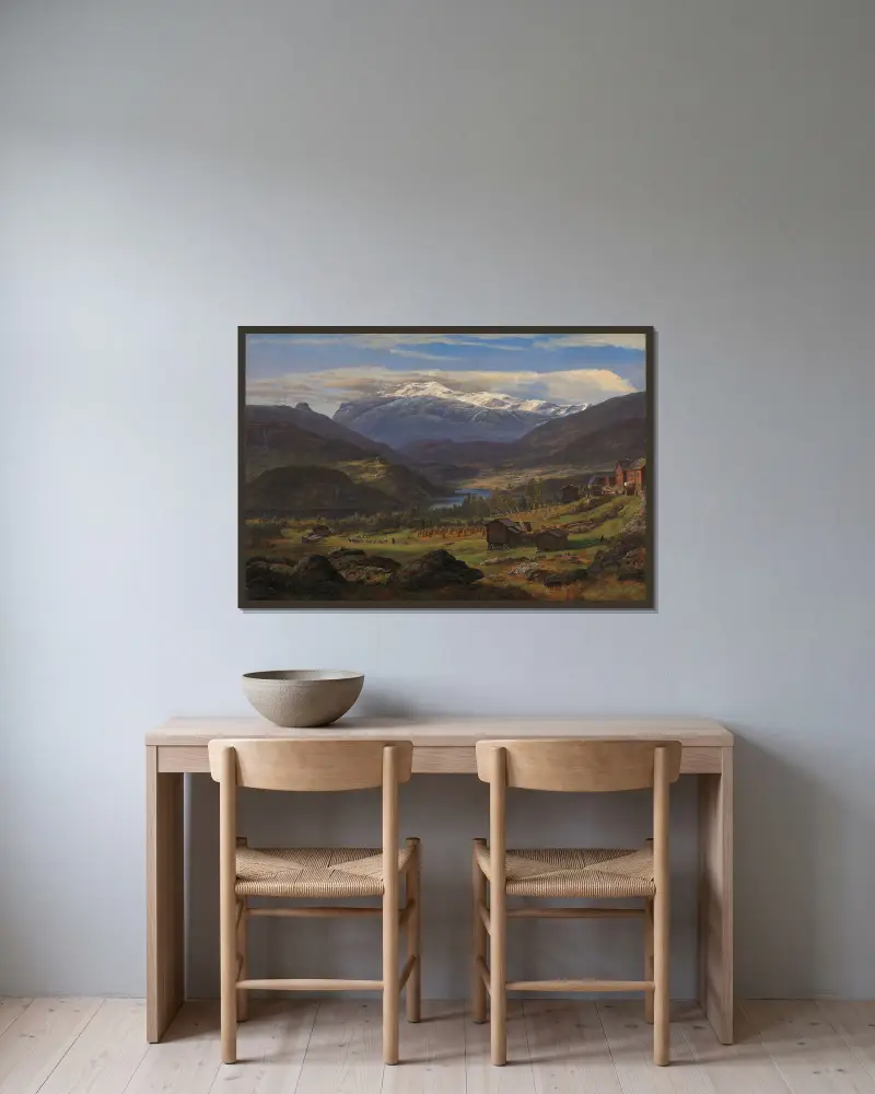 Från Hjelle i Valdres av Johan Christian Dahl inramad på en vägg