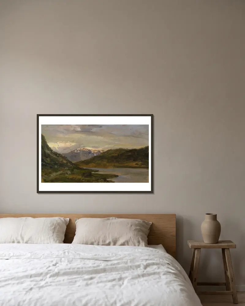 Landschaft bei Nystuen auf dem Filefjell von Johan Christian Dahl gerahmt an einer Wand
