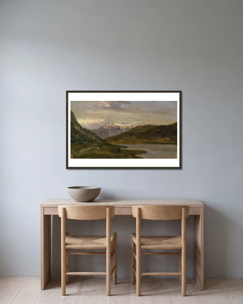 Landschaft bei Nystuen auf dem Filefjell von Johan Christian Dahl gerahmt an einer Wand