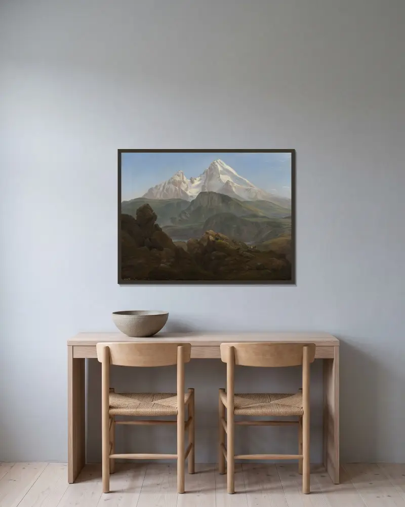 The Watzmann av Johan Christian Dahl inramad på en vägg